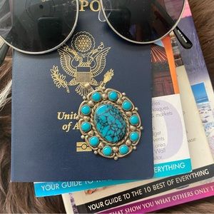 BELL Vintage Authentic Nickel Trading Post Southwestern Turquoise Stone Pendant